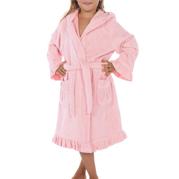 Linum Kids Other - linum kids hooded terry bath robe with ruffle with Initial D  9029